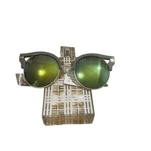 Joe’s Jeans Satin Gold Round Cat Eye Sunglasses Green Lenses Women